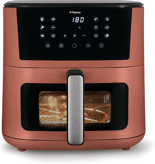 Tognana Iridea, Freidora de aire 10L, doble resistencia, pantalla digital, temporizador, 80-200°C, ventana, 2300W, Rojo Manzana