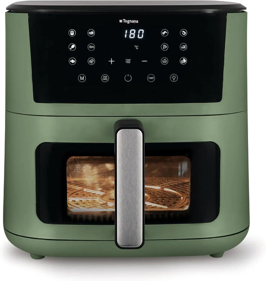 Tognana Iridea, Freidora de aire 10L, doble resistencia, pantalla digital, temporizador, 80-200°C, ventana, 2300W, Verde Salvia