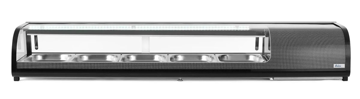 HENDI Vitrina expositora refrigerada de sushi, para mostrador o encimera, expositor y exhibidor profesional de alimentos, 0-12 °C, 132L, 220V, 190W