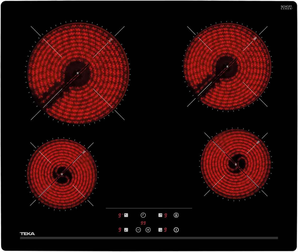 TEKA Vitrocerámica 4 Fuegos 60 cm, Tecnología táctil Control con Cronómetro, Sistema fácil instalación Fast-Click, Modelo TZ 6415