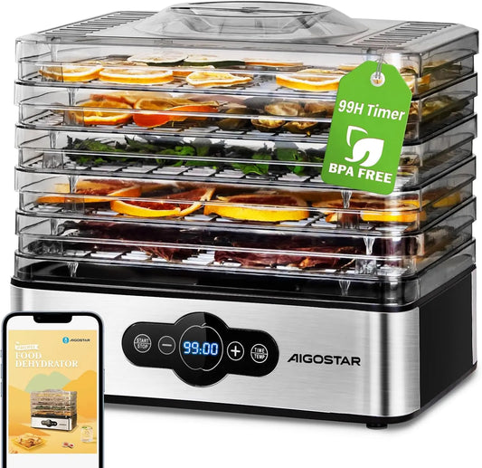Aigostar Deshidratador de Alimentos, Pantalla LED, Temporizador 99H, 240W