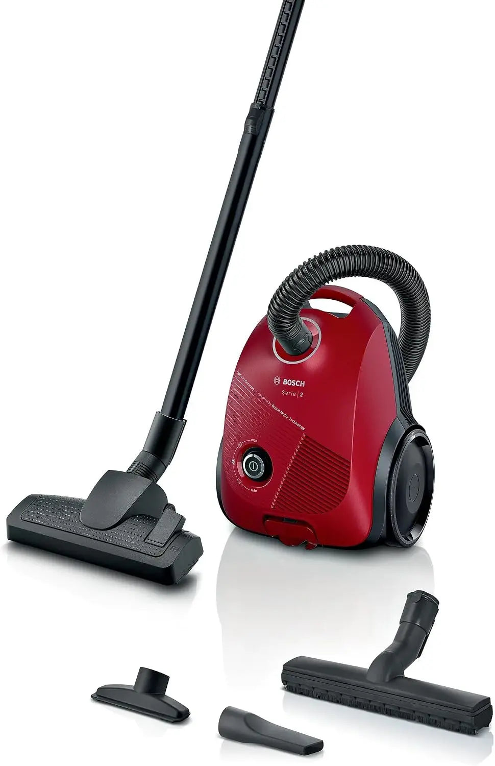 Bosch, Aspirador de Trineo con Bolsa, Serie 2, 600 W, 3.5 litros, 80 dB, Rojo, BGBS2RD1H
