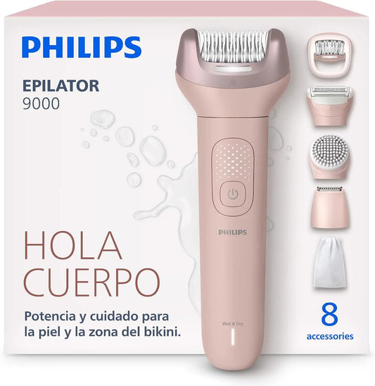Philips Depiladora Serie 9000, Depiladora eléctrica inalámbrica, uso en seco y mojado, para piernas, cuerpo y zona del bikini, con ProGuide