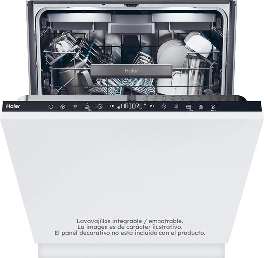 Haier Lavavajillas Integrable 60 cm 16 Servicios, Washlens Plus, Clase B, 40 dB, WiFi hOn, 10 Programas, inteligente AI, Power Wash, 3a Bandeja
