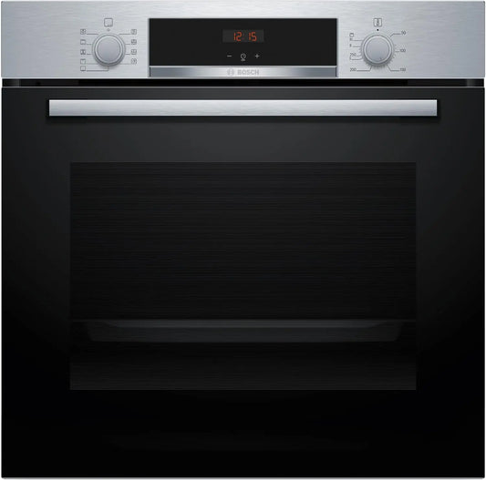 Bosch, Horno Multifunción, Serie 4, 60 cm. de ancho, Asistente de limpieza con agua, 3D Hotair, Acero, HBA514ES3