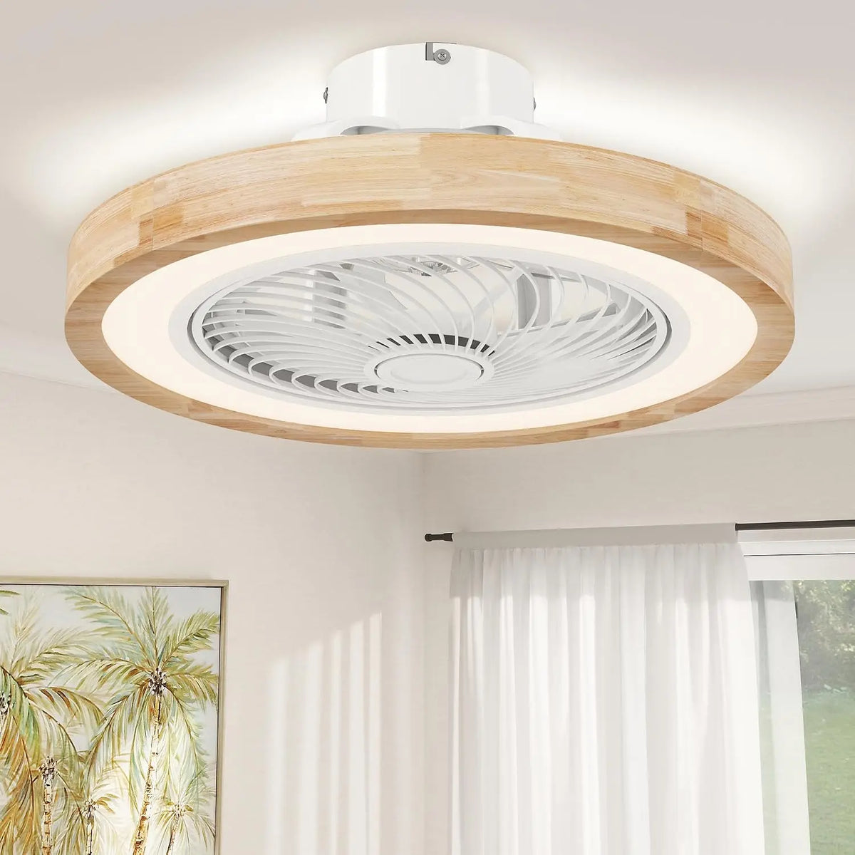 HOMCOM Ventilador de Techo con Luz y Mando a Distancia Ø50cm Natural