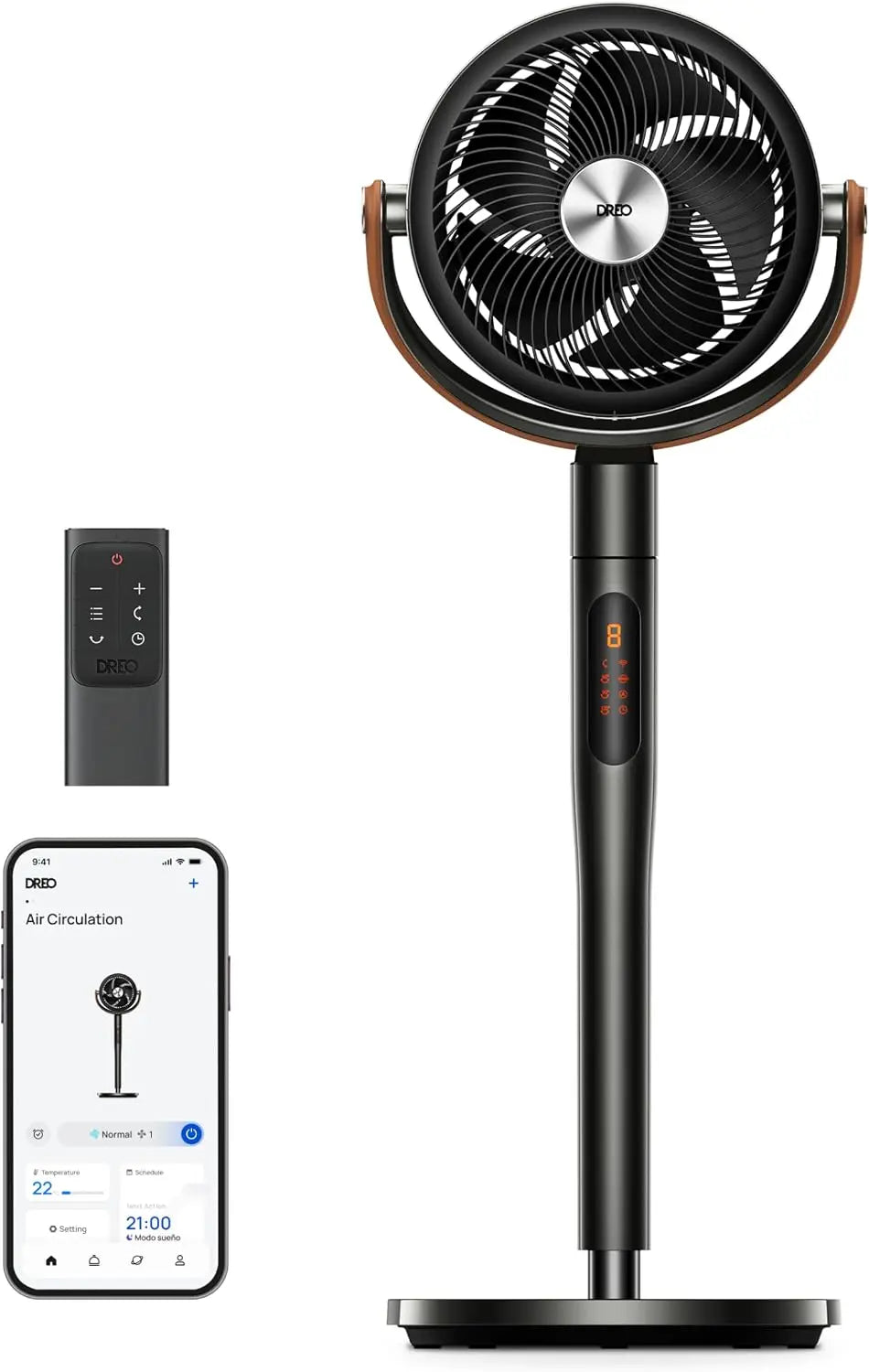 Dreo inteligente Ventilador de Pie Silencioso 25dB, 30M de Viento, 1650m3/h Volumen de Aire, Turbo Circulador, Ventiladores Potentes con Mando