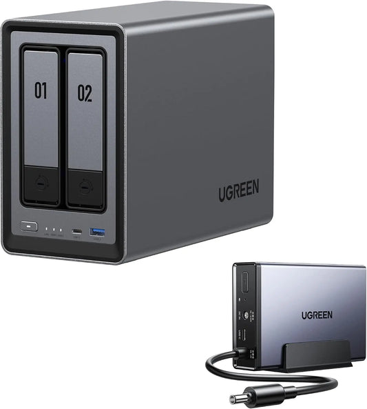 UGREEN NASync DXP2800 NAS 2 Bahías + UPS 120W 12000mAh, CPU Intel N100 de Cuatro núcleos, 8 GB de RAM DDR5, 2, 5 GbE, 2 Ranuras M.2 NVMe, HDMI 4K