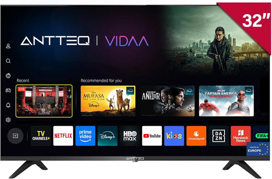 Antteq Vita inteligente TV 32 Pulgadas, (Televisores 81cm), Dolby Audio, App Store, Share to TV, Netflix/Youtube/Pluto TV, WiFi, H.265/HEVC