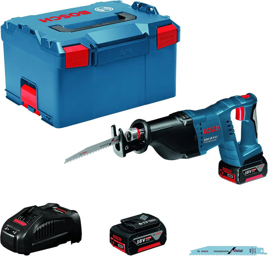 Bosch profesional GSA 18 V-LI, Sierra sable a batería (2 baterías x 5.0 Ah, 18 V, 2.400-2.700 cpm, control de velocidad, en L-BOXX)