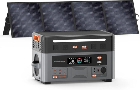 3600W Estación de Energía Portátil PowerMax 3600PE con 1 Panel 200W, Generador Solar 2016Wh, Batería LiFePO4, Carga Rápida 80% en 45min, APP
