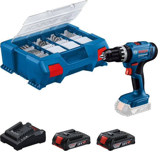 Bosch profesional 18V sistema Taladro Percutor a Batería GSB 18V-25 (Ø máx. del tornillo 10 mm, incl. 2 GBA 2.0Ah, GAL 18V-20, L-Case Pick & Click)