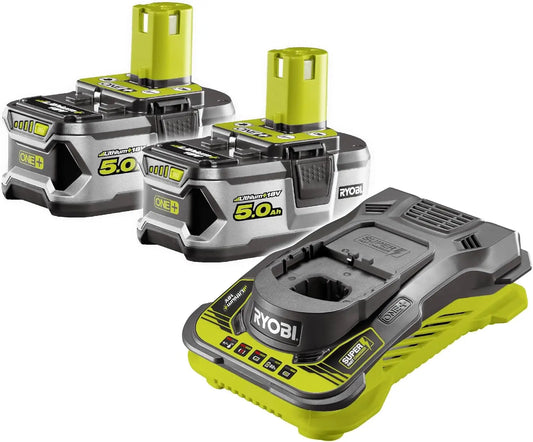 Ryobi RC18150-250G, conjunto de 2 baterías de 18 V One+ 5, 0 Ah y Cargador rápido