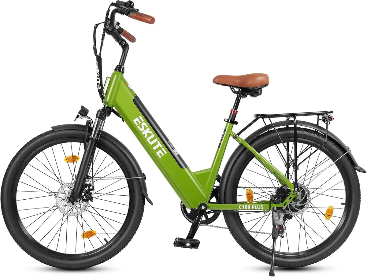 ESKUTE C100 Plus, Bicicleta eléctrica de 26 pulgadas, motor eléctrico de ciudad de 250 W, batería de repuesto de 36 V y 13 Ah, pantalla LCD