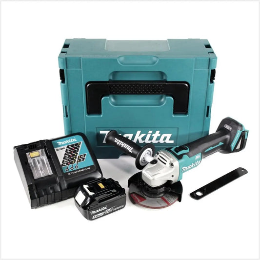 Makita DGA 504 RT1J, Amoladora angular con batería, 18 V, 125 mm, sin escobillas, 1 batería de 5, 0 Ah, cargador y Makpac