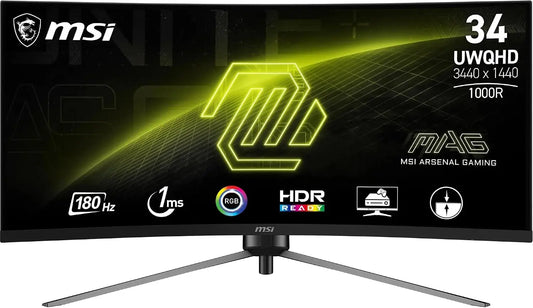 MSI mag 345CQR monitor Curvo para juegos UWQHD de 34', 1500R 3440 x1440 Rapid VA Panel, 180 Hz / 1ms, Adaptive-Sync, DP 1.4a, HDMI 2.0b CEC