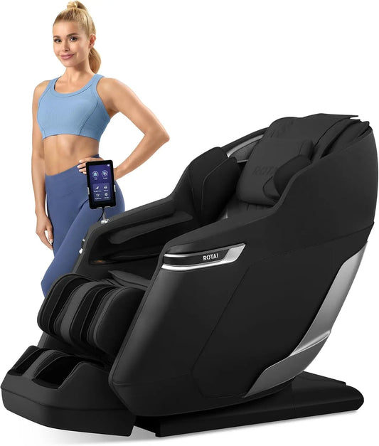 ROTAI Sillón de Masaje 4D, Eléctrico Relax con Gravedad Cero y Shiatsu Profesional, Rodillo de Pantorrilla Mejorado, Negro