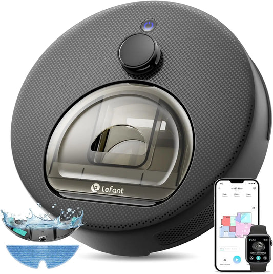 Lefant M330 Plus Robot Aspirador y Fregasuelos 3 en 1, 150 min, 5000 Pa, Navegación dToF, Depósito 450 ml, Carga Automática, WiFi/App/Alexa, Negro