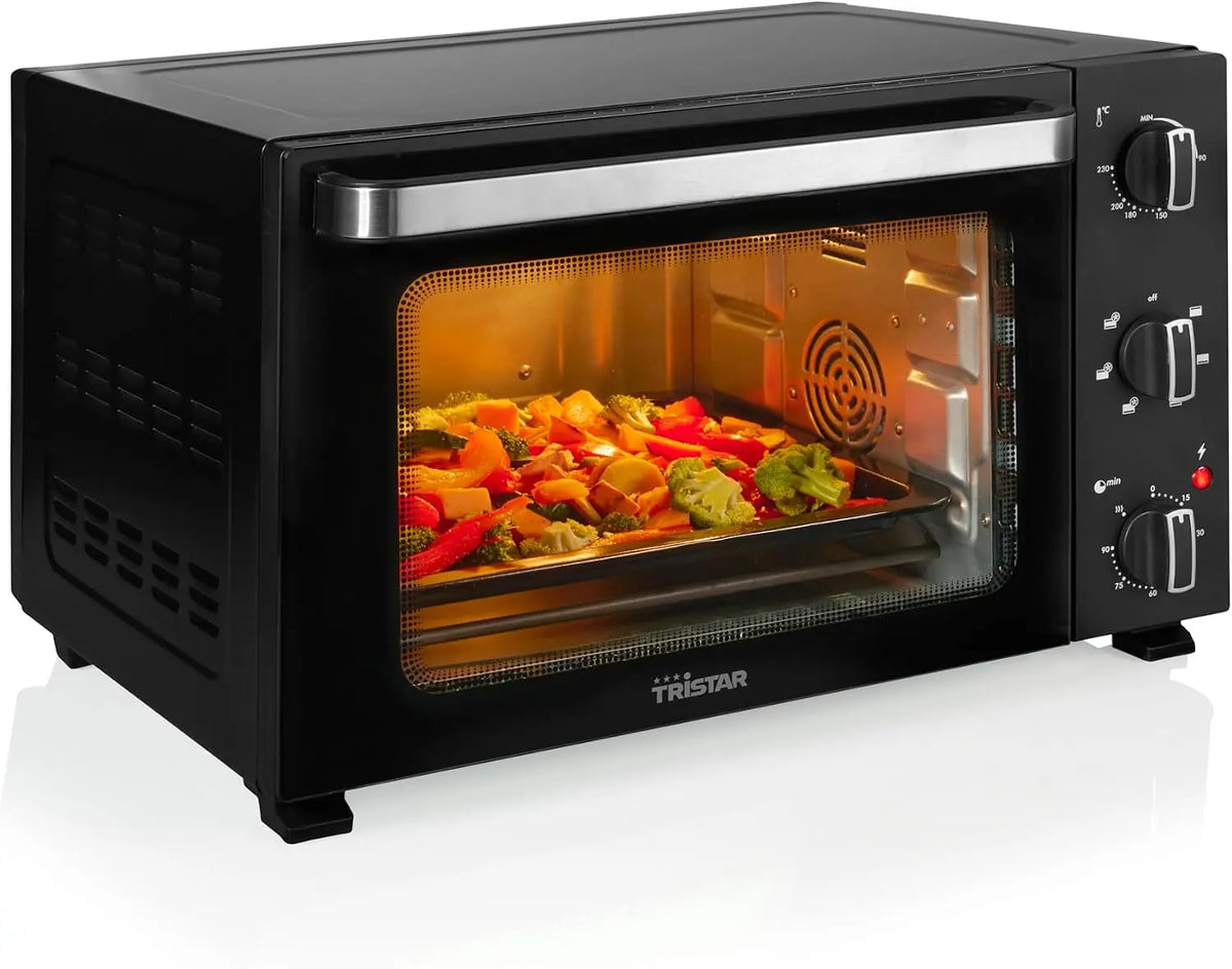 Tristar Horno de Convección 38 L, 1300 W, Función de Aire Caliente con 6 Ajustes, Temporizador 60 Minutos, Puerta Doble Cristal, Bandeja y Rejilla