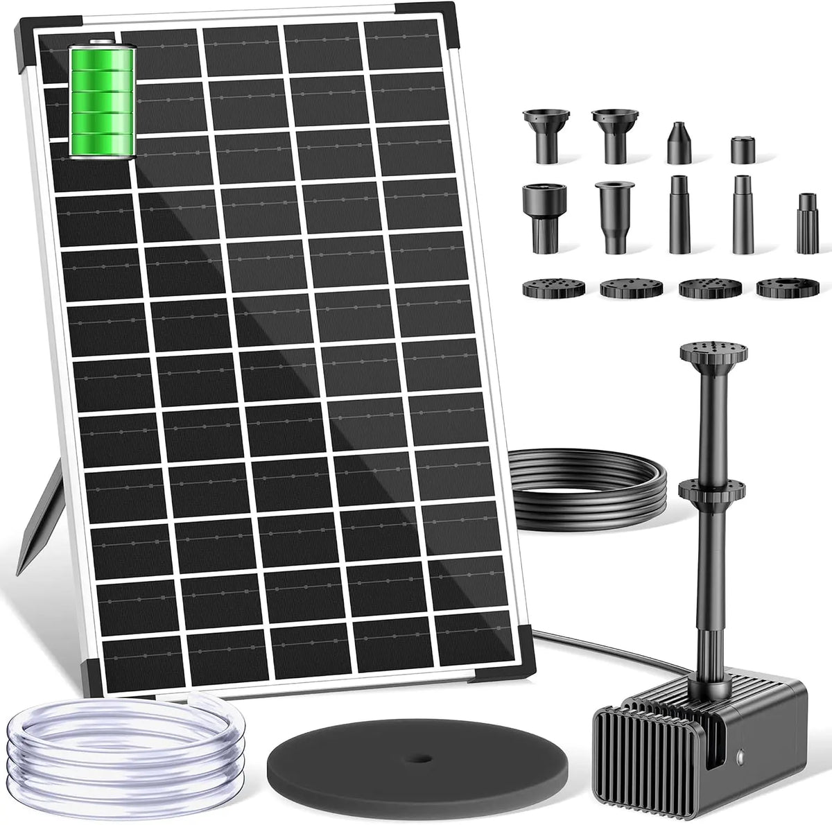 Biling Fuente solar para exteriores, 12 W, con batería de 5000 mAh, 10 estilos de fuente, 300 l/h, fuente solar para exteriores, estanque de jardín