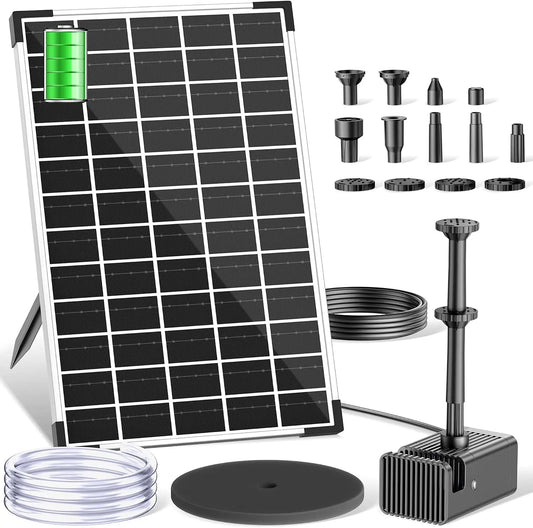Biling Fuente solar para exteriores, 12 W, con batería de 5000 mAh, 10 estilos de fuente, 300 l/h, fuente solar para exteriores, estanque de jardín