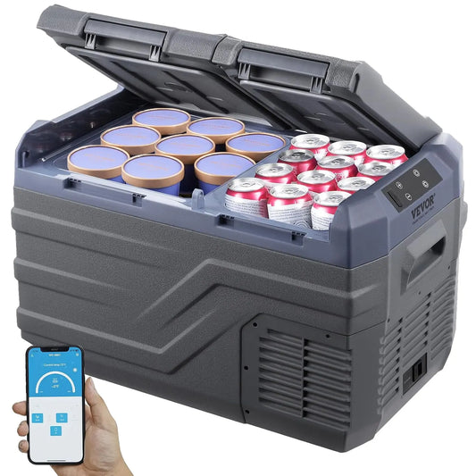 VEVOR Nevera de Compresión Portátil 25 L Mini Nevera para Coche 12/24V CC y 100-240V CA Caja Enfriadora de Doble Zona Temperatura Ajustable de -20°C