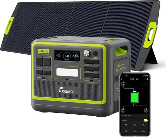 FOSSiBOT F2400 Generador Solar Portatil, Panel Solar de 200W, Batería LiFePO4 de 2048Wh, Carga del 80% en 1, 5 Horas, Viajes