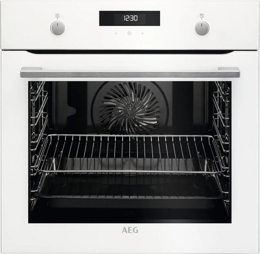 AEG BEK435120W, Horno Multifunción SurroundCook WhiteLine, 9 Funciones, Limpieza AquaClean, Pantalla Táctil, Mandos Escamoteables, Blanco, Clase A+
