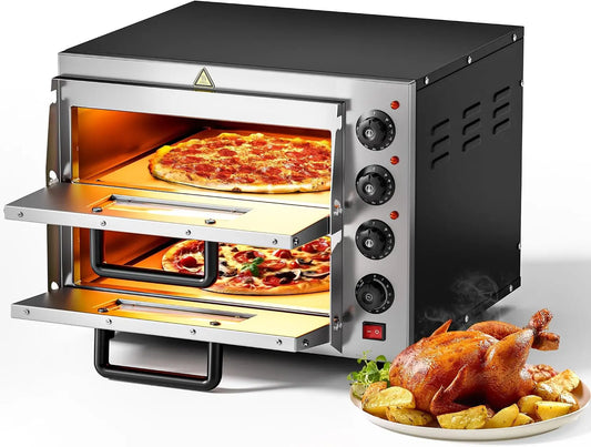Horno para pizzas con 2 niveles 3000W acero inoxidable piedra de cordierita accesorios de cocina