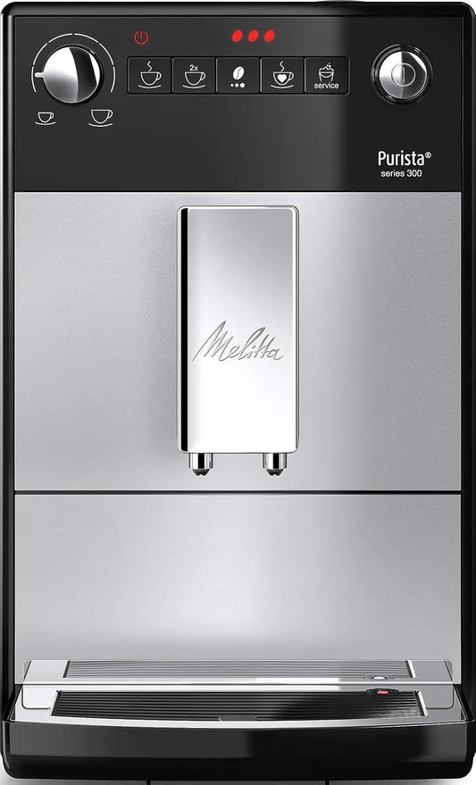 Melitta Purista F230-101, Cafetera Automática con Molinillo Silencioso, 15 Bares, Café en Grano, Limpieza Automática, Personalizable, Plata