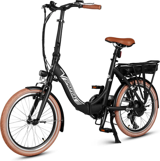 SPATIAL Bicicleta Electrica, 20 Pulgadas Bicicleta Electrica Plegable, 40NM 250W Motor 36V 374.4Wh Batería, 7 Velocidades