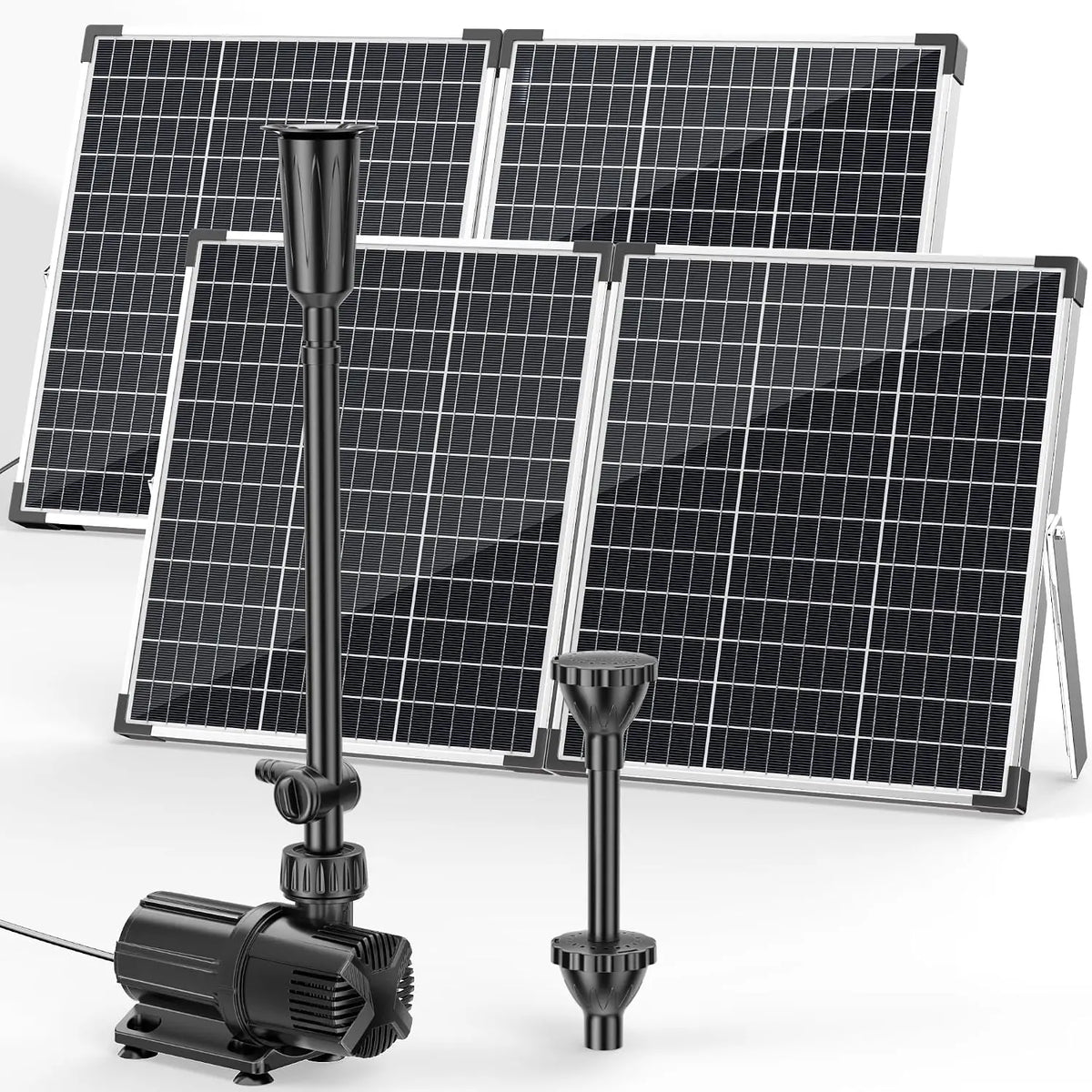 POPOSOAP Bomba solar para estanque de 100 W, fuente solar con flujo ajustable de 4500 l/h, bomba de agua CC, paneles solares dobles, jardín
