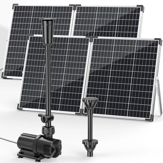 POPOSOAP Bomba solar para estanque de 100 W, fuente solar con flujo ajustable de 4500 l/h, bomba de agua CC, paneles solares dobles, jardín