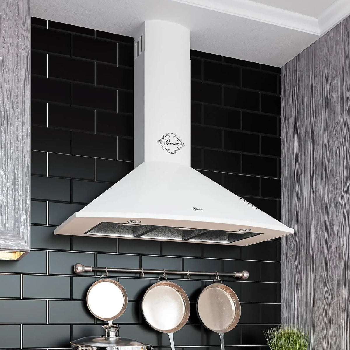 GURARI Campana de pared GCH C 046 WH 9, campana extractora, 90 cm, color blanco, 1000 m3/h, 3 niveles, campana de recirculación